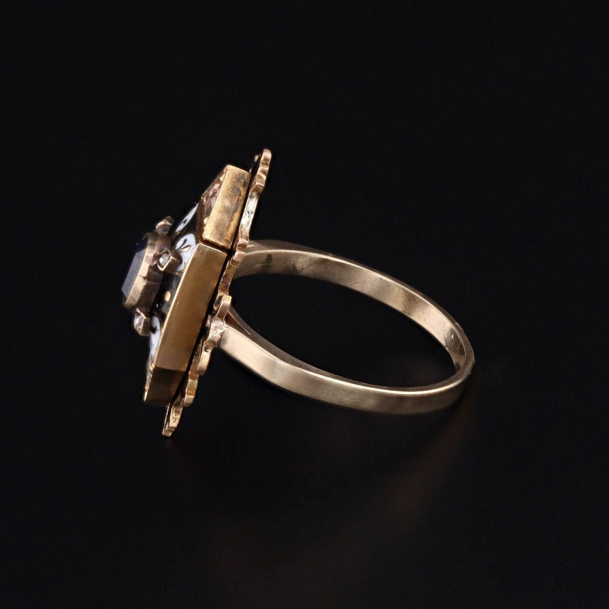 Antique Holbeinesque Sapphire Diamond and Enamel Conversion Ring - Trademark Antiques