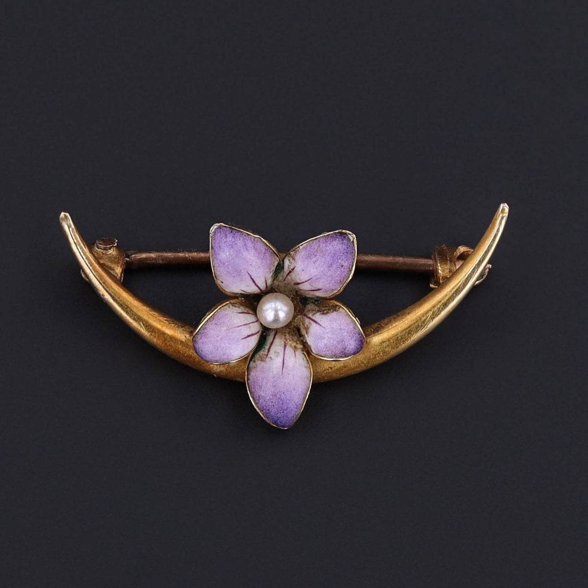 Antique Honeymoon Pin | Pearl and Enamel Pin - Trademark Antiques