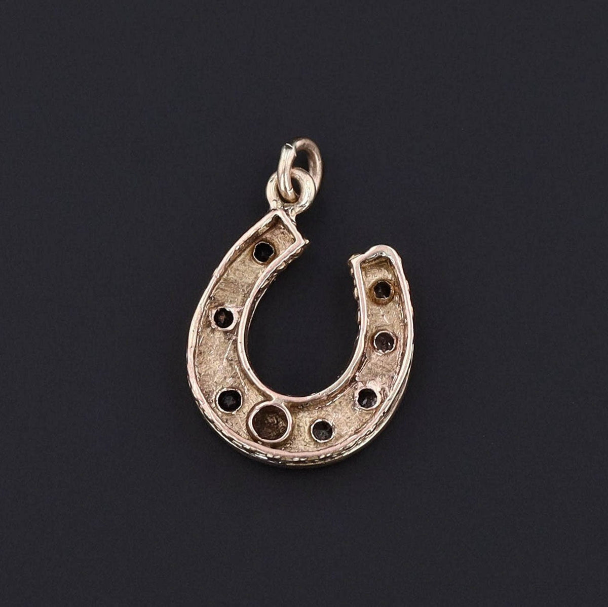 Antique Horseshoe Charm | 14k Gold, Sapphire &amp; Diamond Pendant - Trademark Antiques