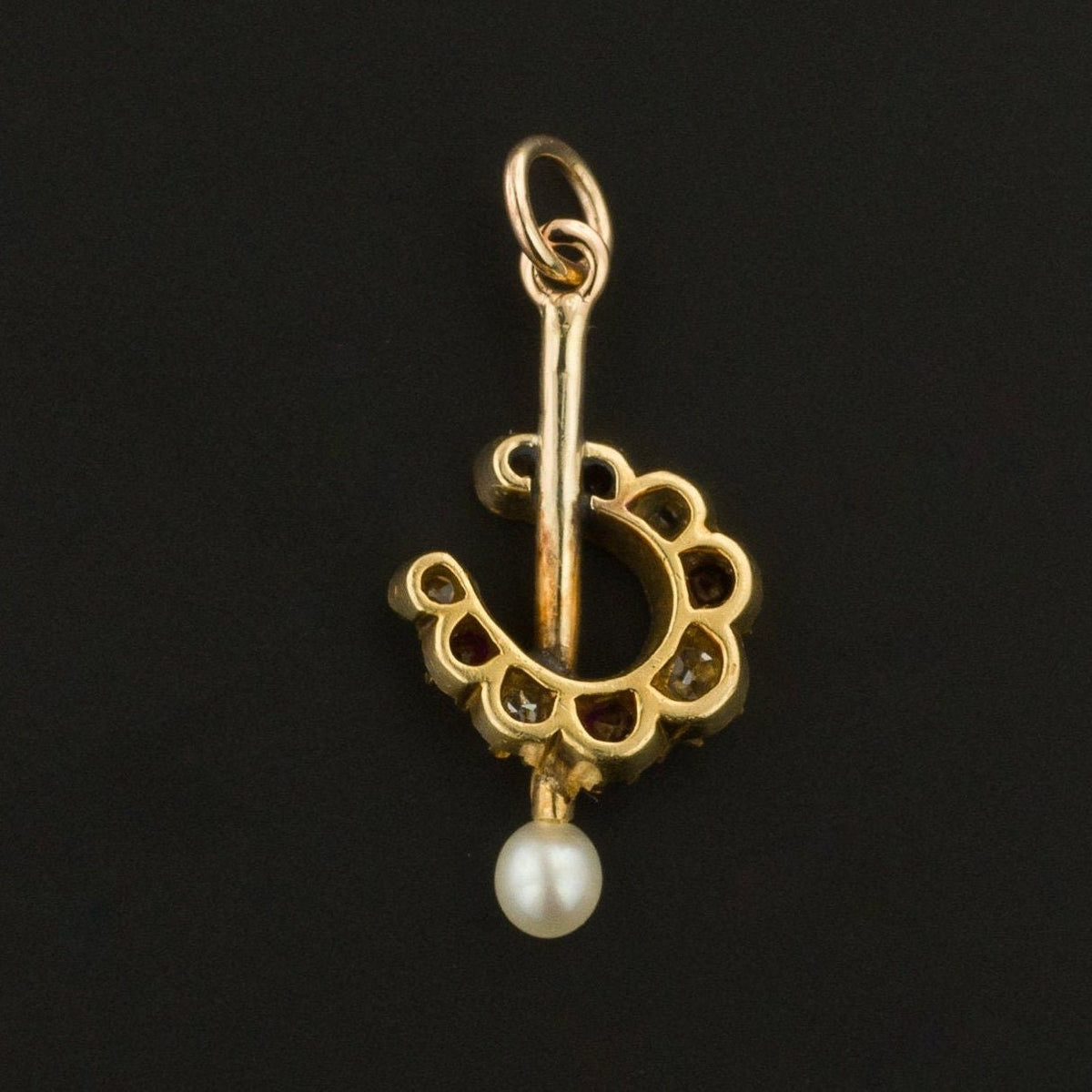 Antique Horseshoe Charm | Ruby &amp; Diamond Horseshoe Charm - Trademark Antiques