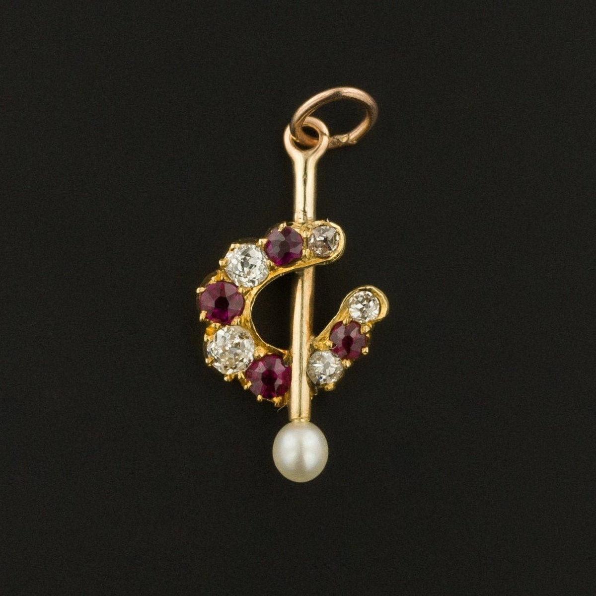 Antique Horseshoe Charm | Ruby &amp; Diamond Horseshoe Charm - Trademark Antiques