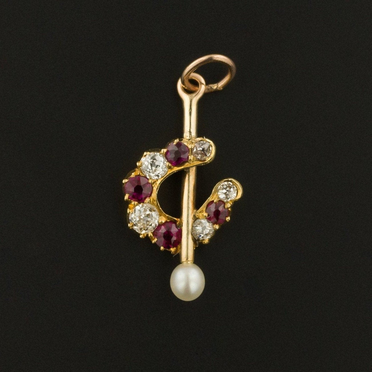 Antique Horseshoe Charm | Ruby & Diamond Horseshoe Charm - Trademark Antiques