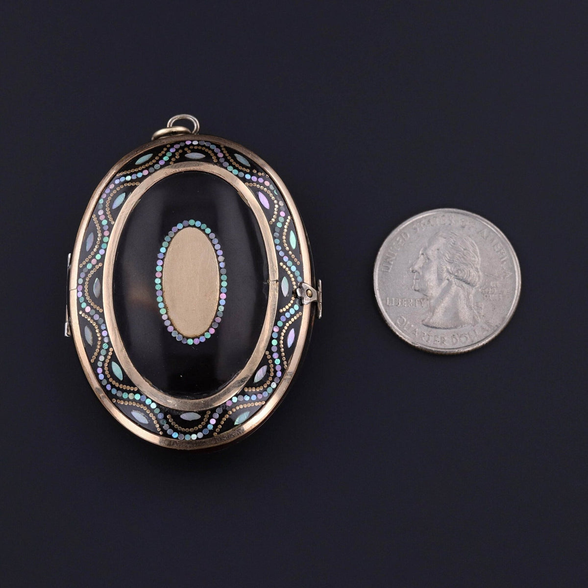 Antique Inlaid Mother of Pearl Pique Locket - Trademark Antiques