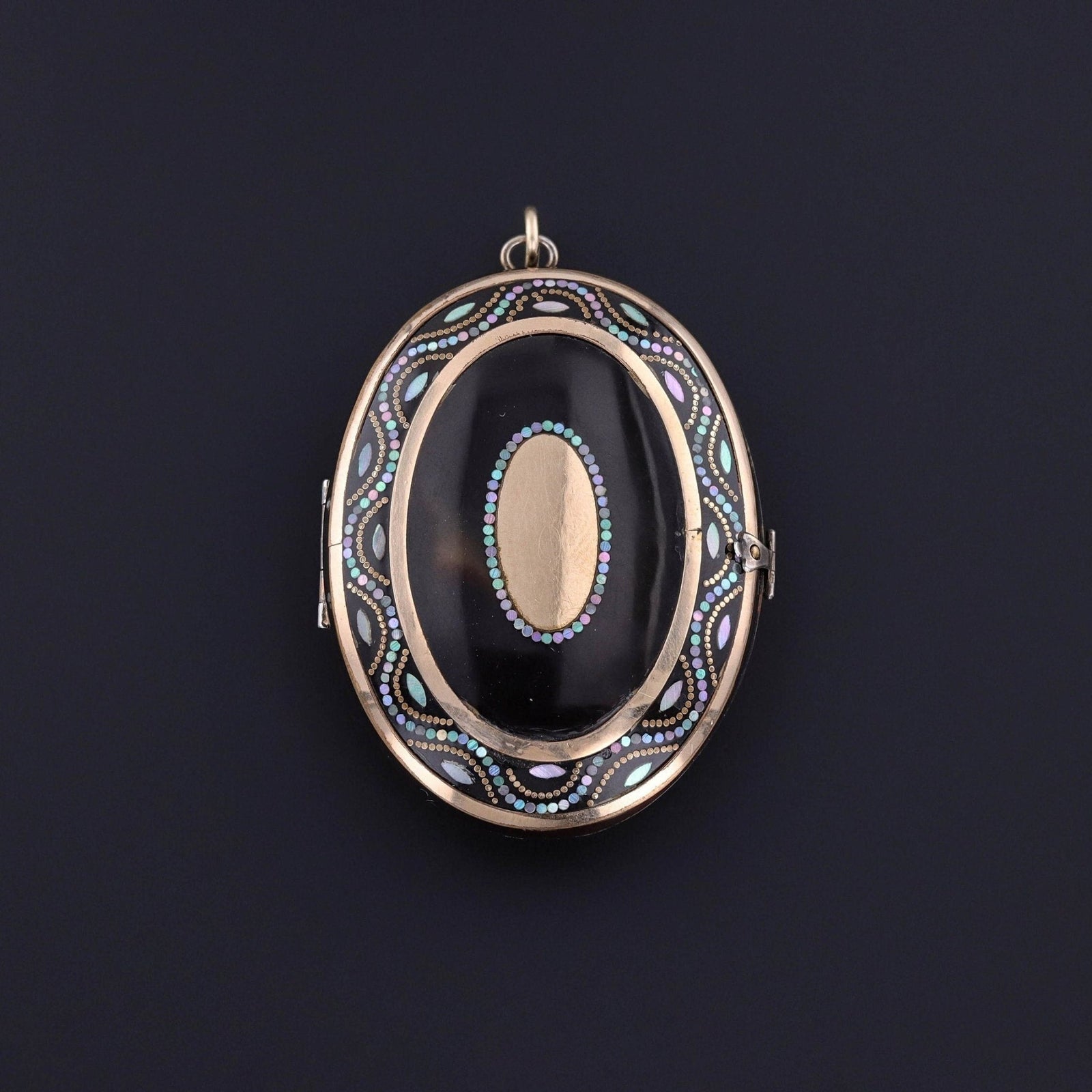 Antique Inlaid Mother of Pearl Pique Locket - Trademark Antiques