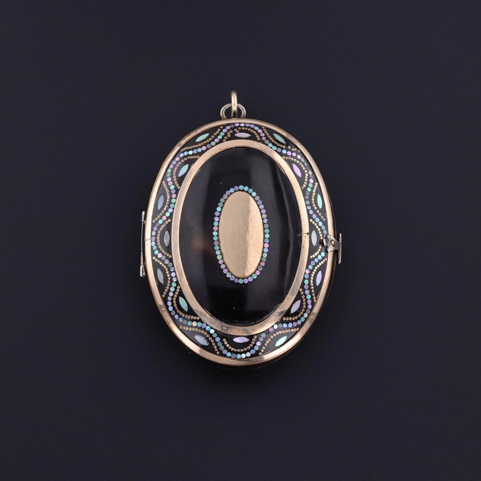 Antique Inlaid Mother of Pearl Pique Locket - Trademark Antiques