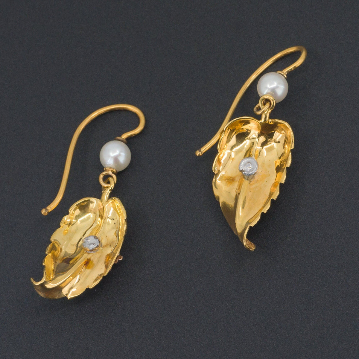 Antique Insect Earrings | 14k Gold Sapphire and Pearl Fly or Bee Earrings - Trademark Antiques