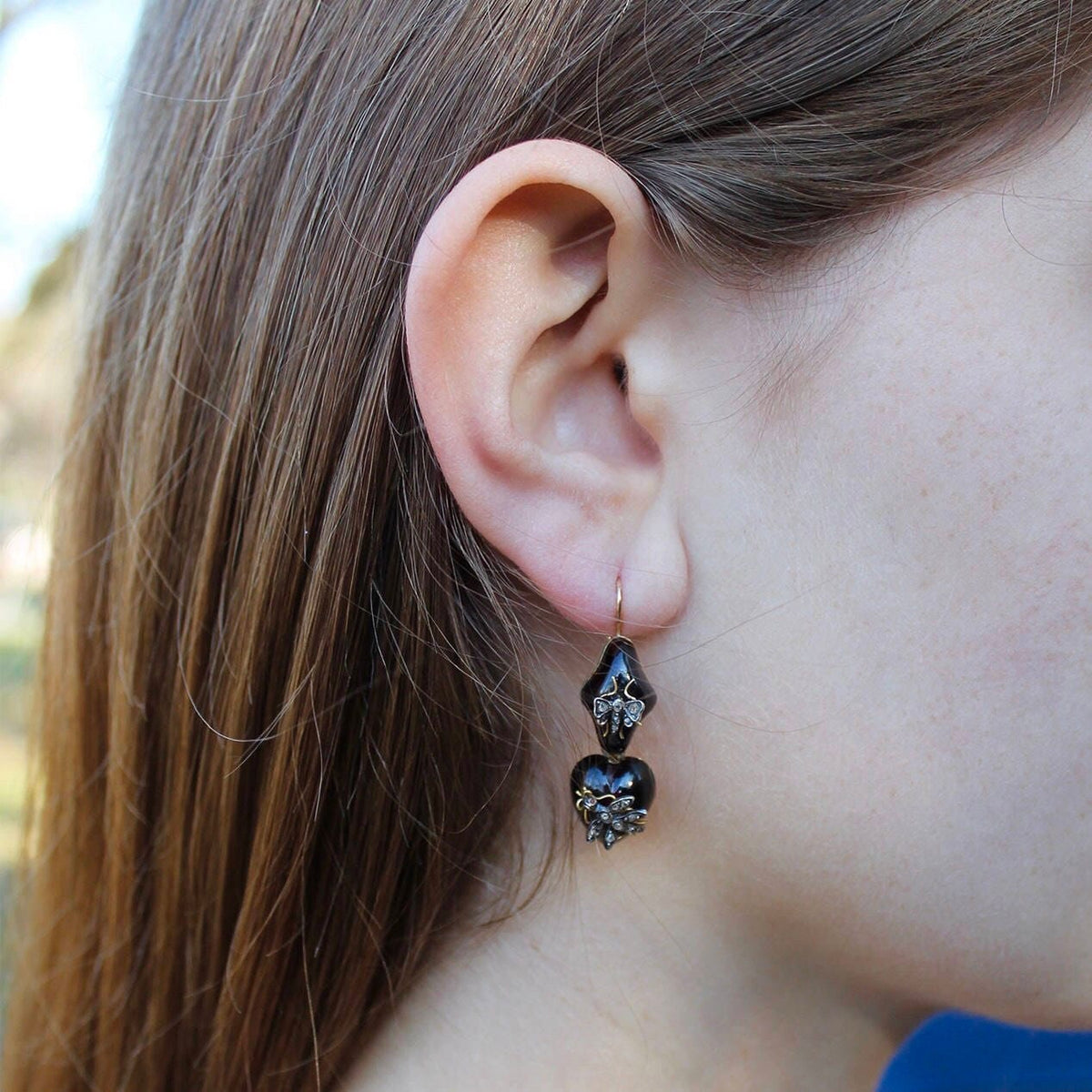 Antique Insect Garnet Earrings | Victorian Garnet &amp; Diamond Bug Earrings - Trademark Antiques