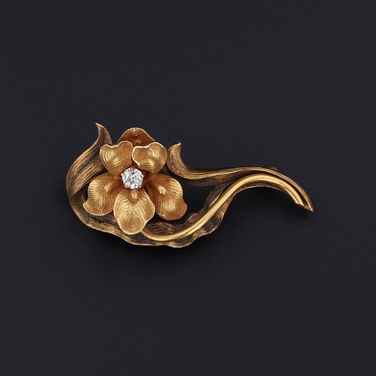 Antique Iris Flower Brooch of 14k Gold - Trademark Antiques