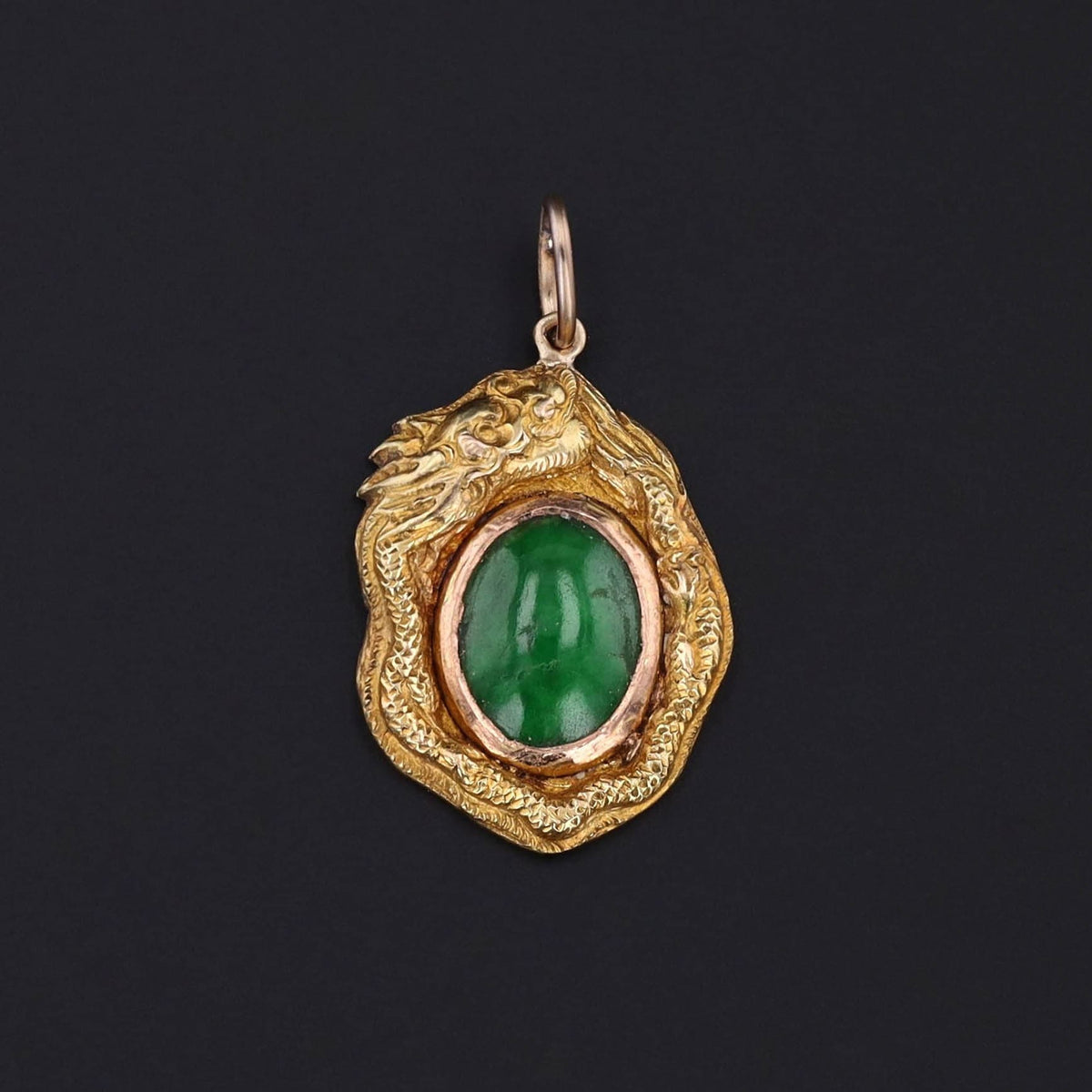 Antique Jade Dragon Conversion Pendant of 14k Gold - Trademark Antiques
