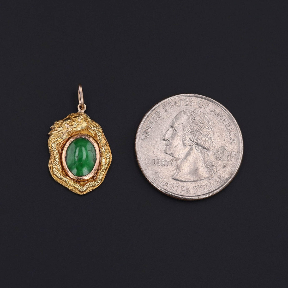 Antique Jade Dragon Conversion Pendant of 14k Gold - Trademark Antiques