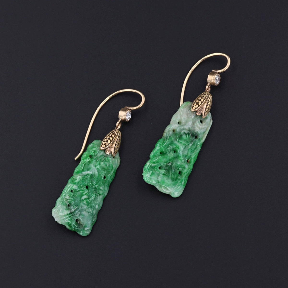Antique Jade Earrings of 14k Gold - Trademark Antiques