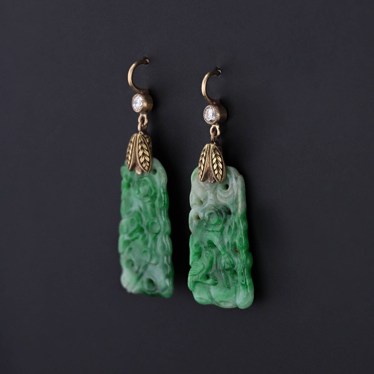 Antique Jade Earrings of 14k Gold - Trademark Antiques