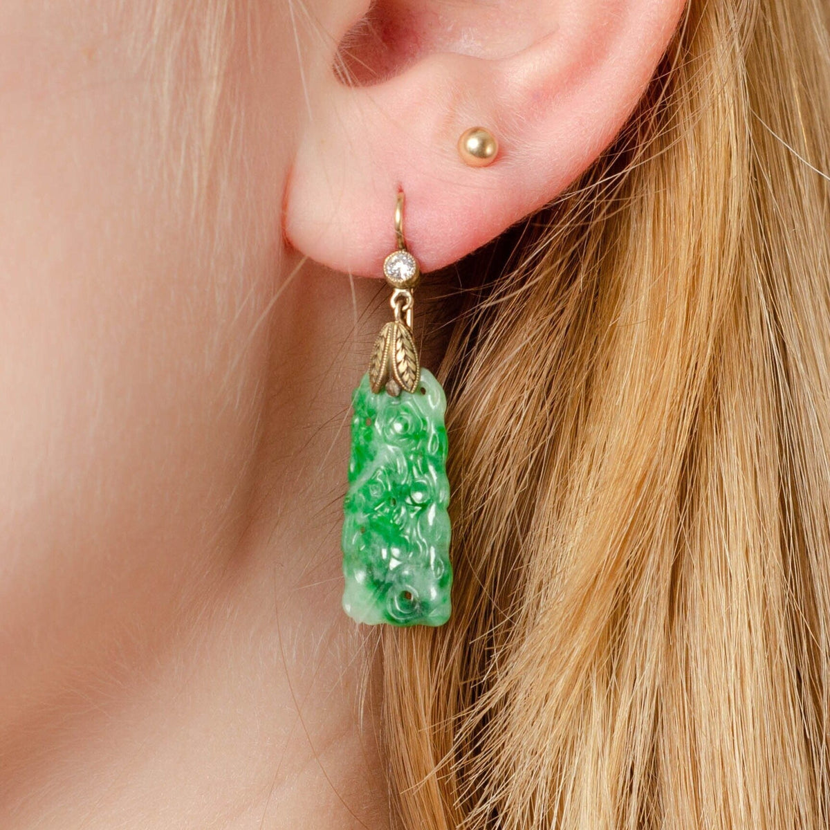 Antique Jade Earrings of 14k Gold - Trademark Antiques