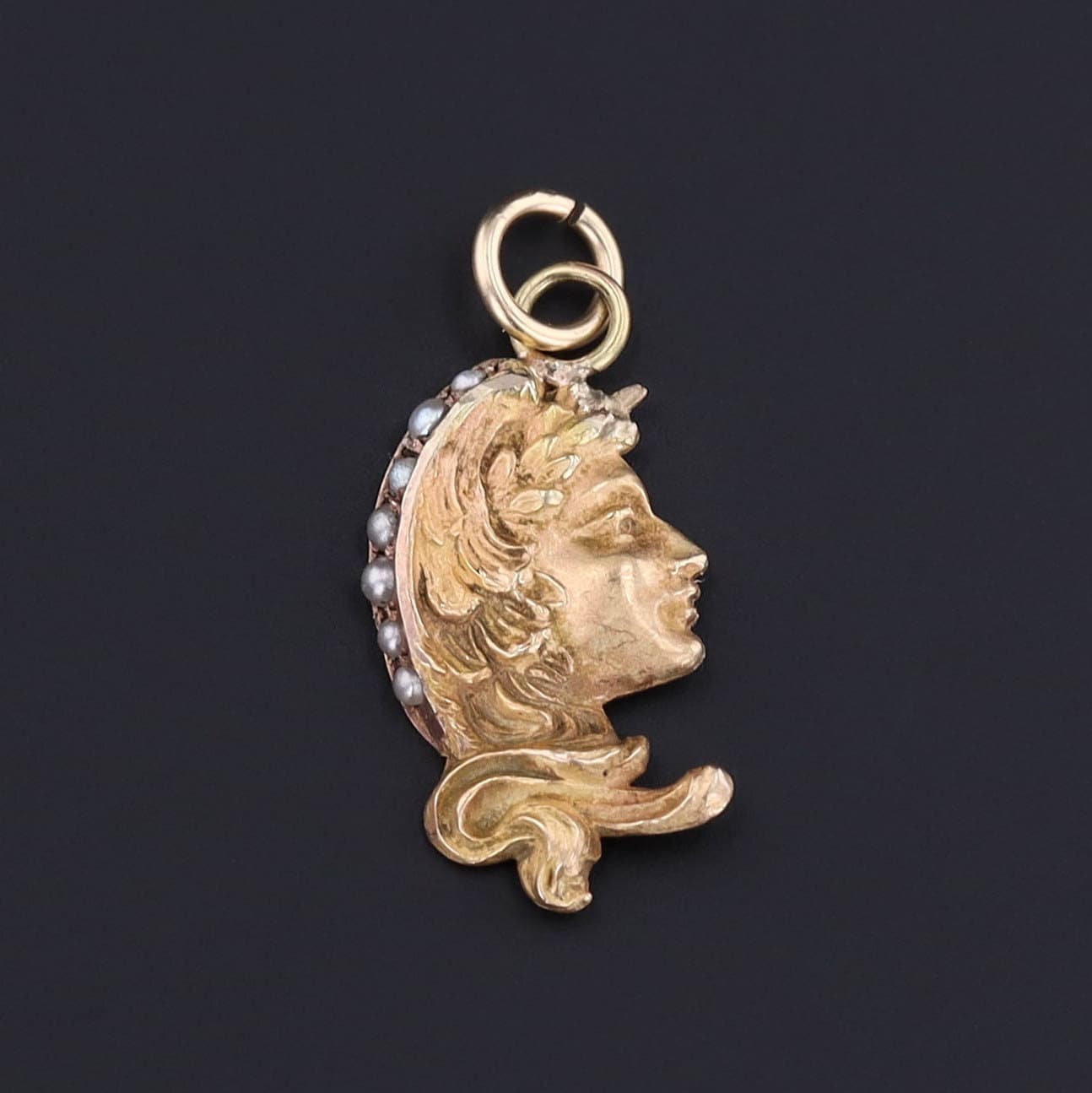 Antique Lady Charm | Art Nouveau Woman Charm with Pearl Accents - Trademark Antiques