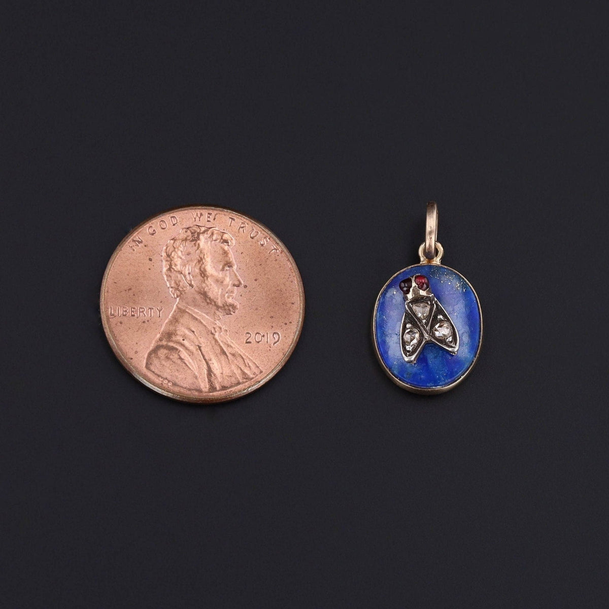 Antique Lapis and Diamond Insect Conversion Pendant of 14k Gold - Trademark Antiques