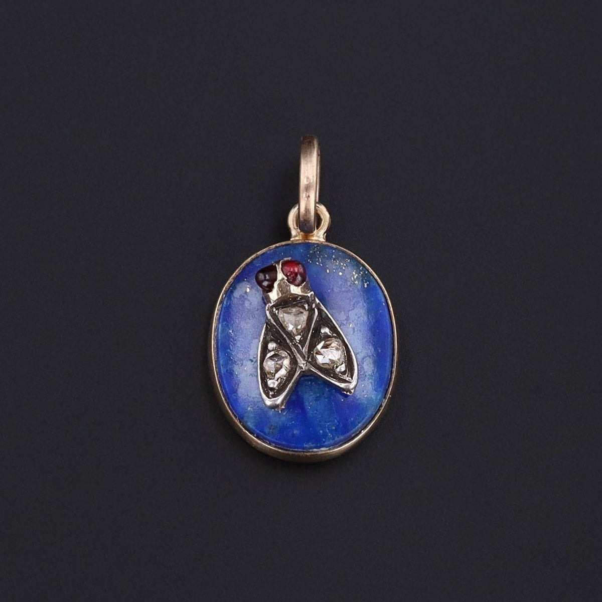Antique Lapis and Diamond Insect Conversion Pendant of 14k Gold - Trademark Antiques