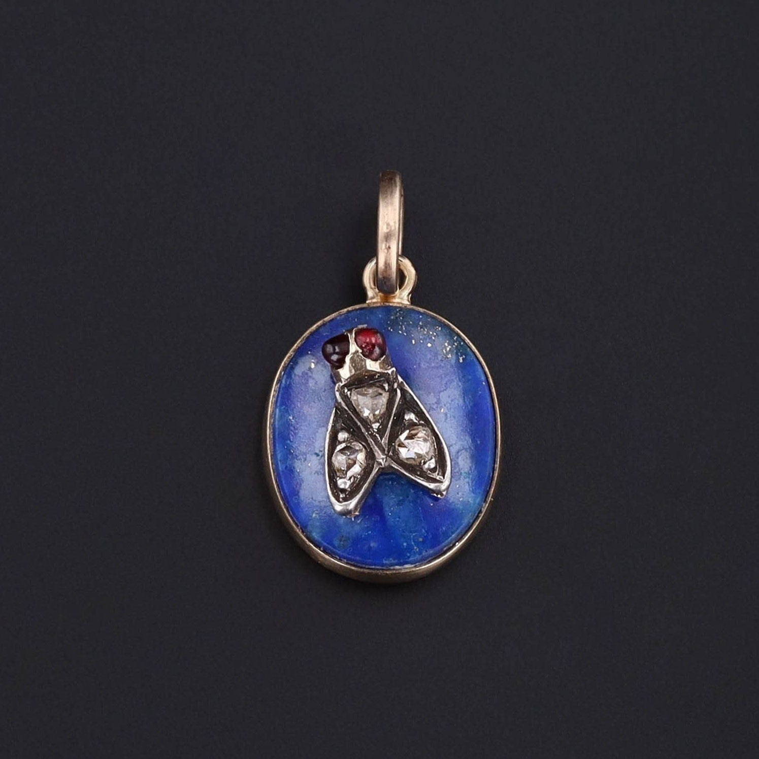 Antique Lapis and Diamond Insect Conversion Pendant of 14k Gold - Trademark Antiques