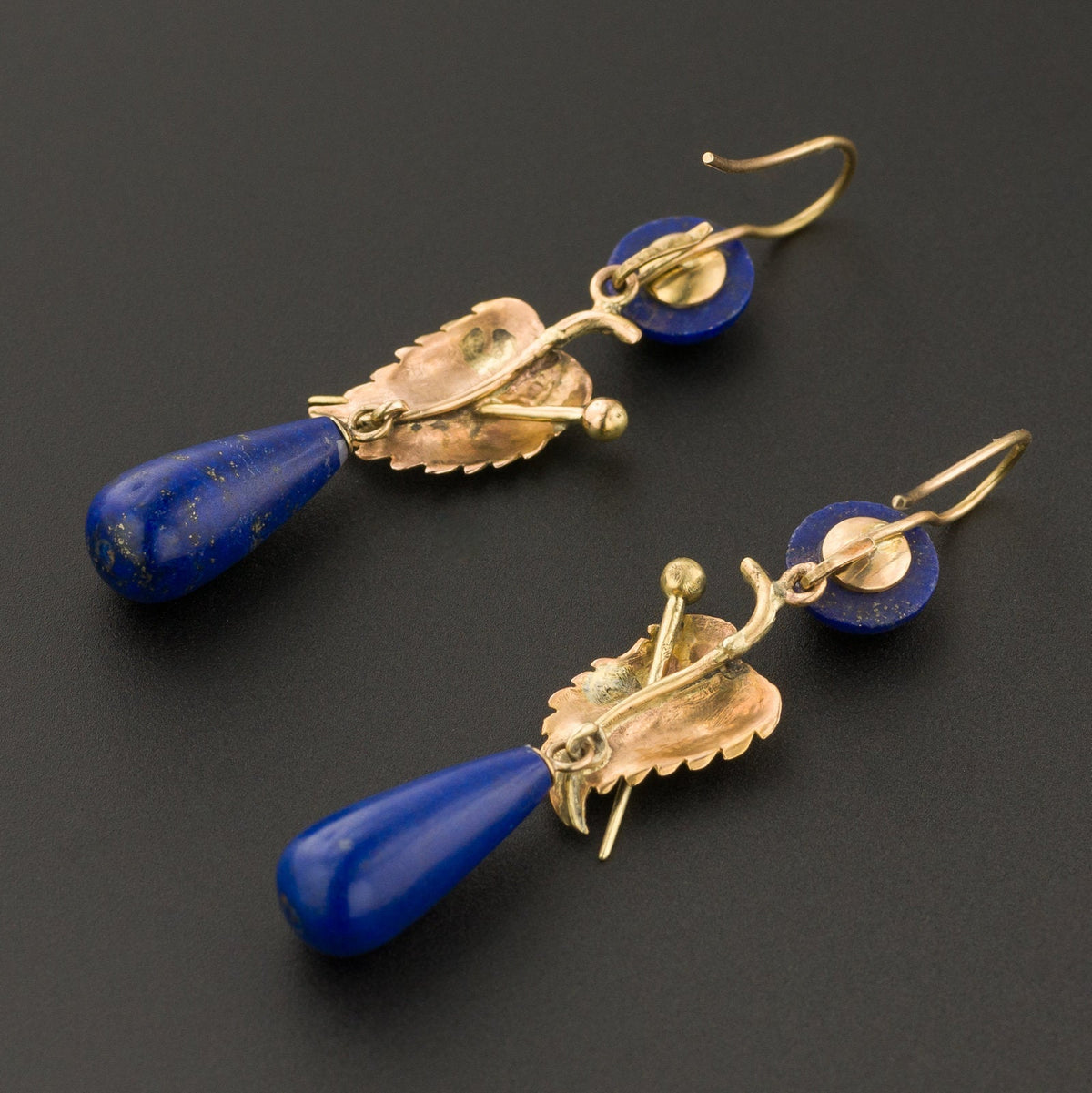 Antique Lapis Lazuli Earrings | 14k Gold Earrings - Trademark Antiques