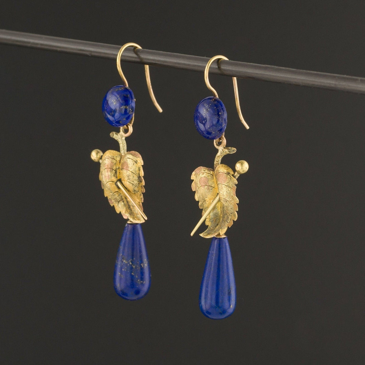Antique Lapis Lazuli Earrings | 14k Gold Earrings - Trademark Antiques