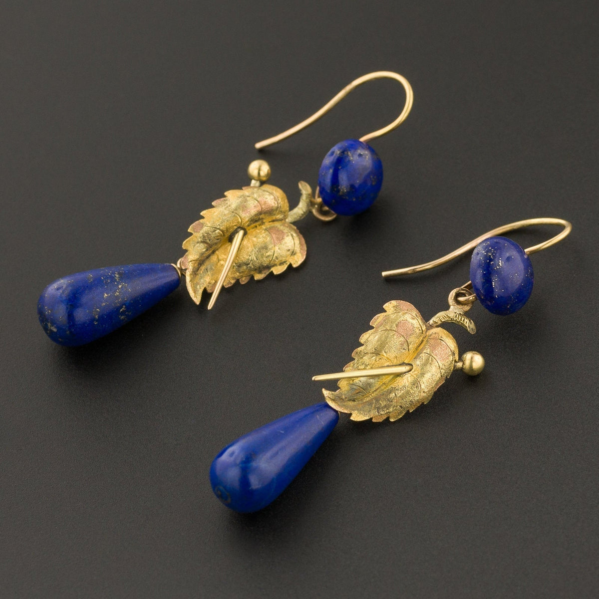 Antique Lapis Lazuli Earrings | 14k Gold Earrings - Trademark Antiques