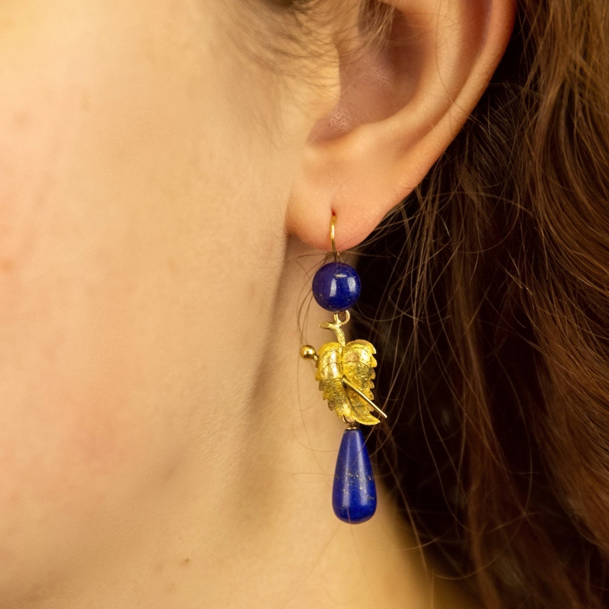 Antique Lapis Lazuli Earrings | 14k Gold Earrings - Trademark Antiques