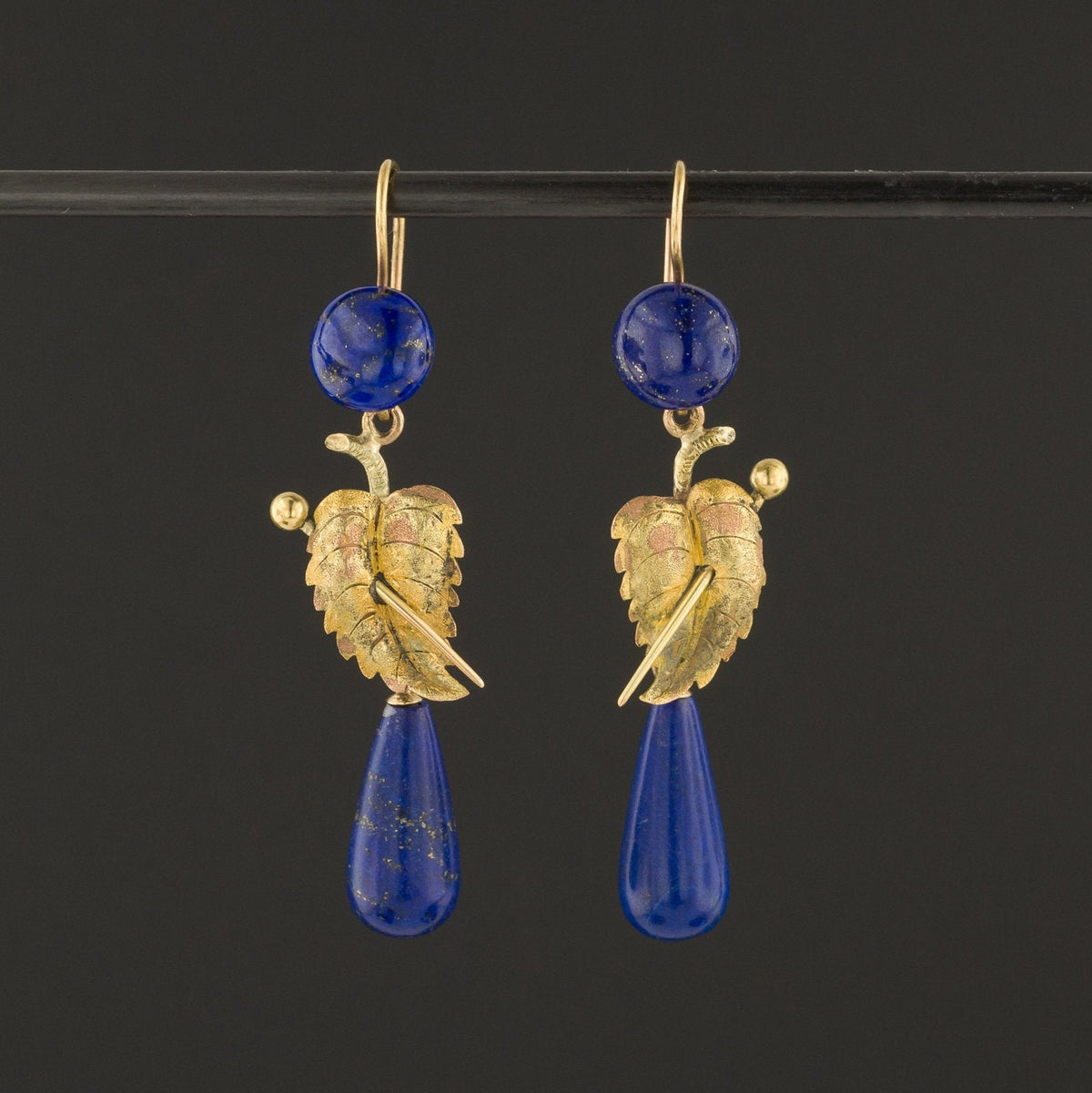 Antique Lapis Lazuli Earrings | 14k Gold Earrings - Trademark Antiques