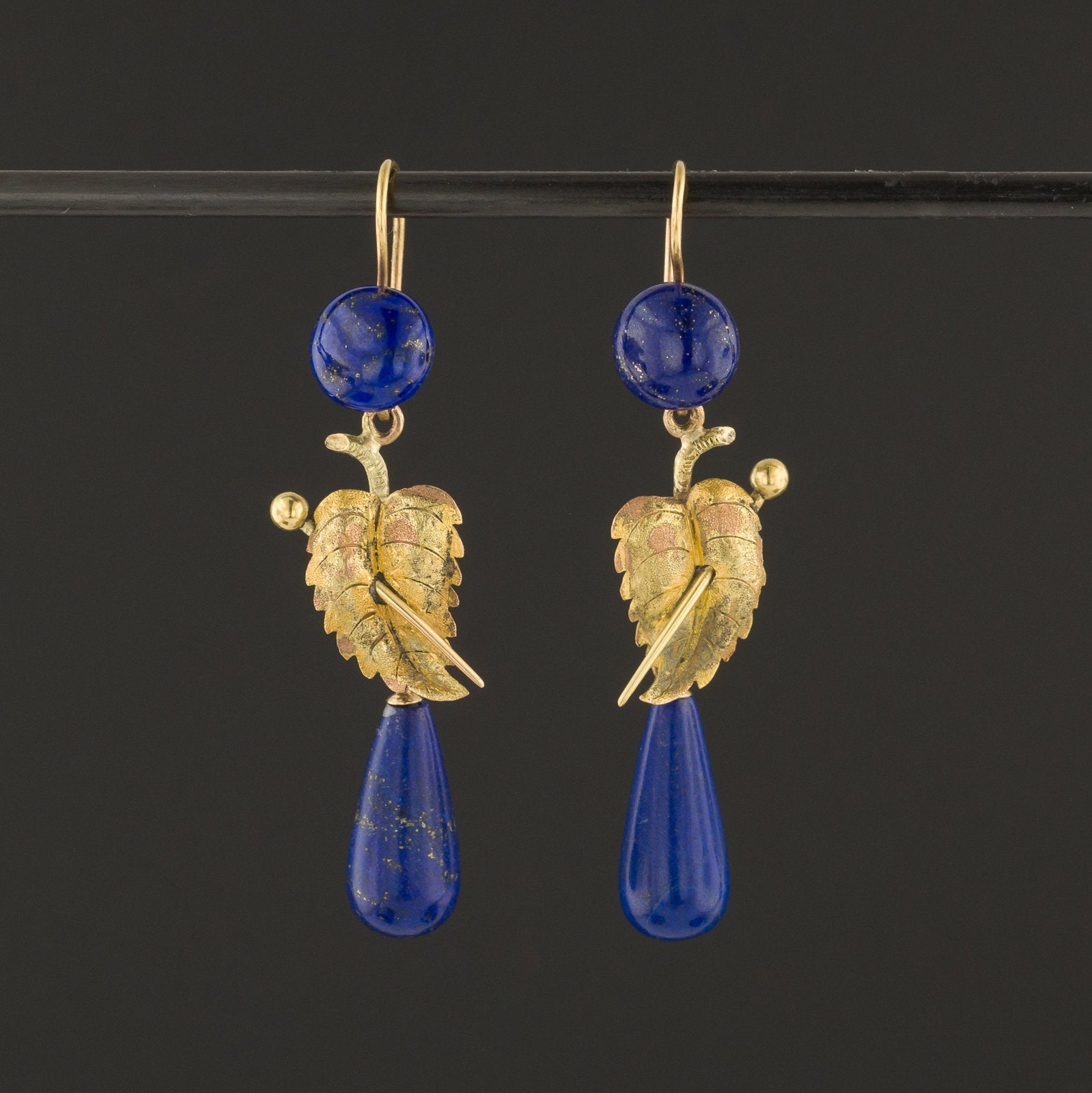 Antique Lapis Lazuli Earrings | 14k Gold Earrings - Trademark Antiques