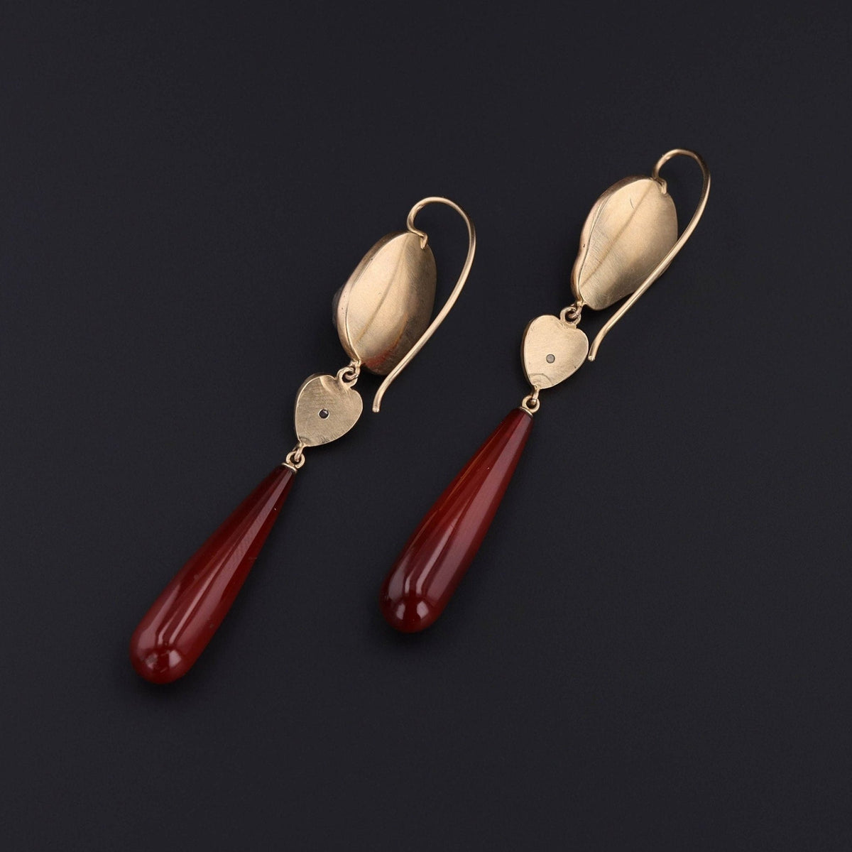 Antique Lava Cameo and Carnelian Conversion Earrings of 14k Gold - Trademark Antiques