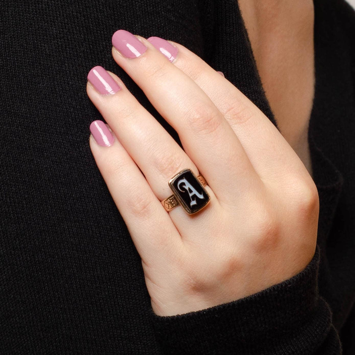 Antique Letter A Intaglio Ring of 10k Gold - Trademark Antiques