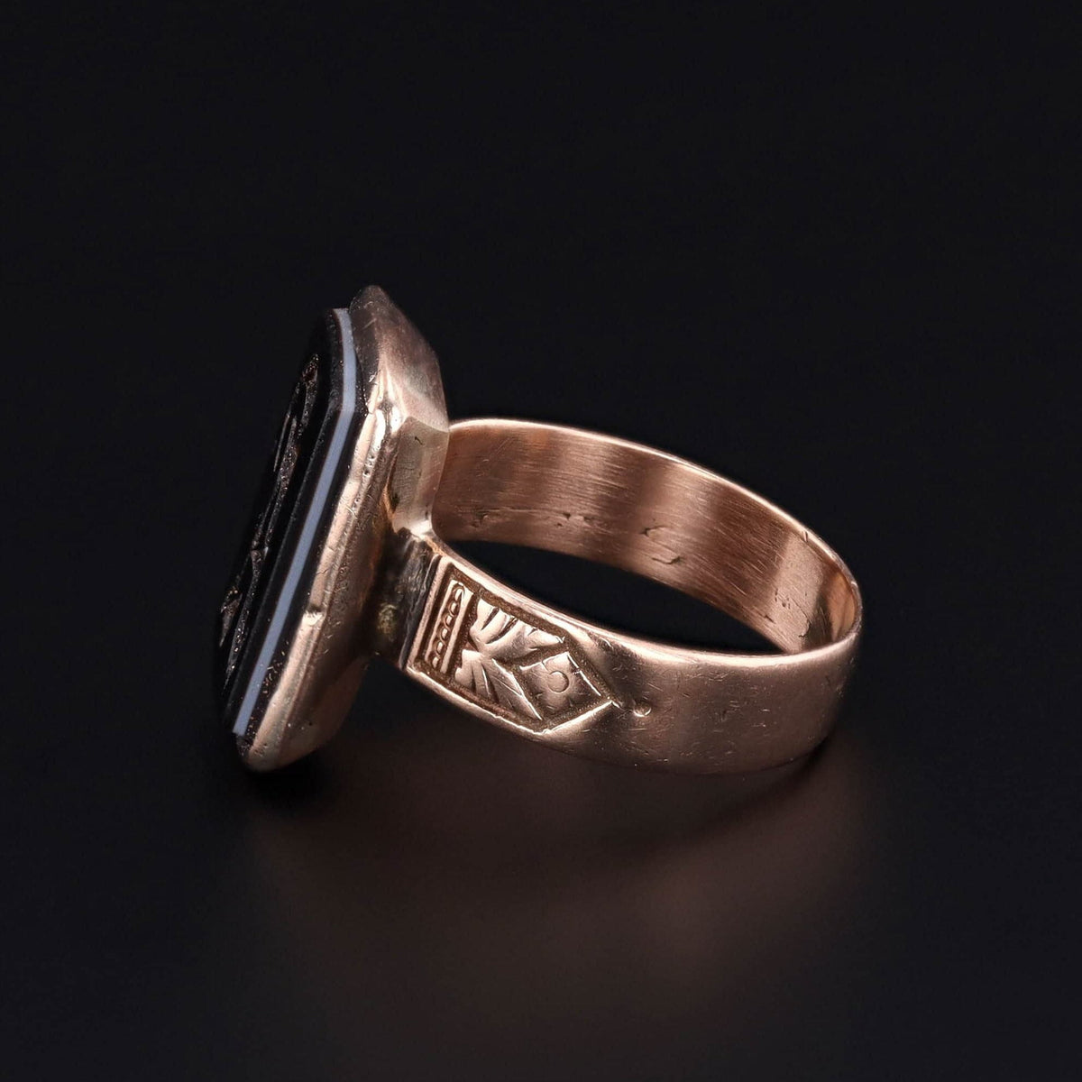 Antique Letter A Intaglio Ring of 10k Gold - Trademark Antiques