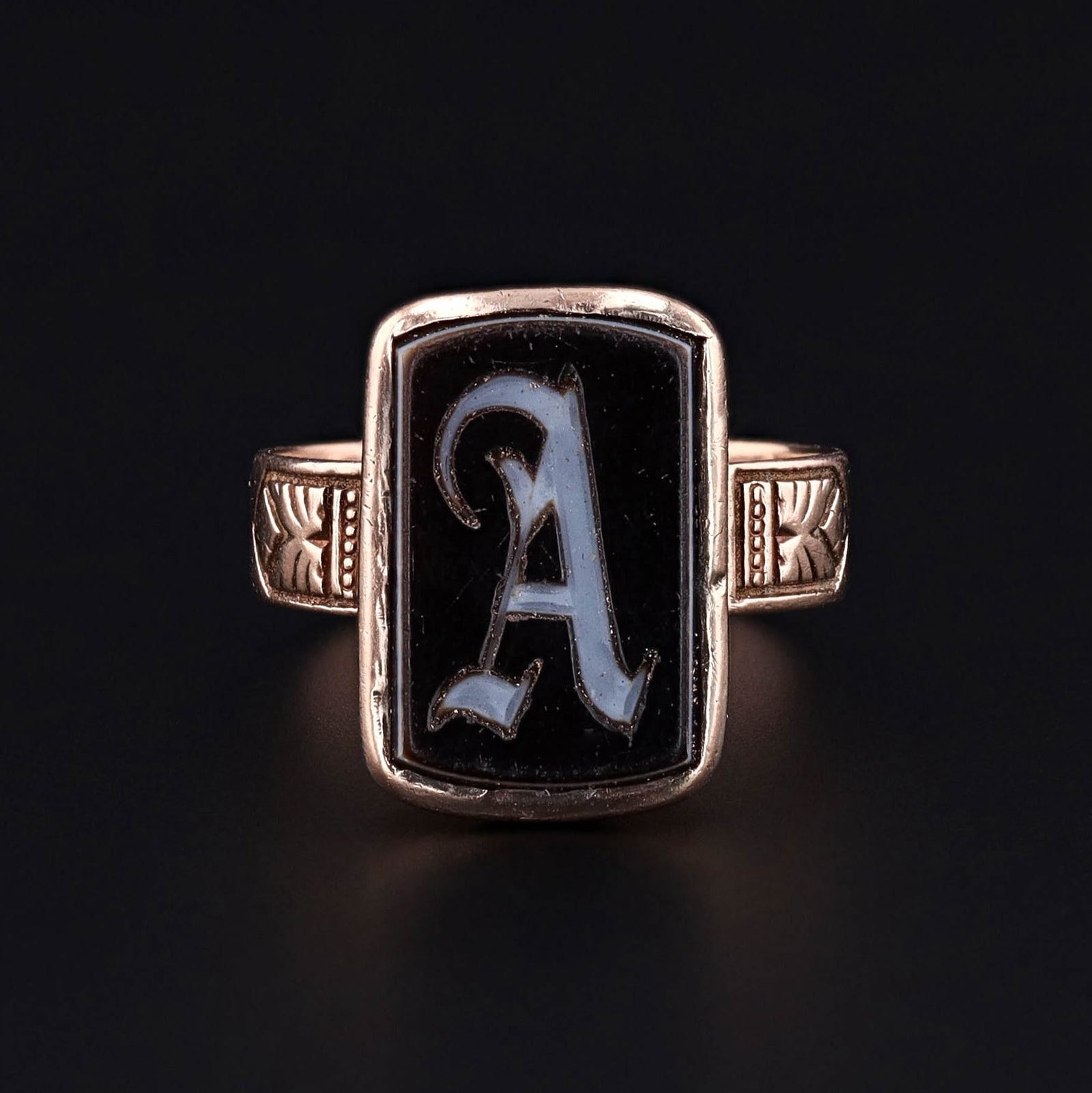 Antique Letter A Intaglio Ring of 10k Gold - Trademark Antiques