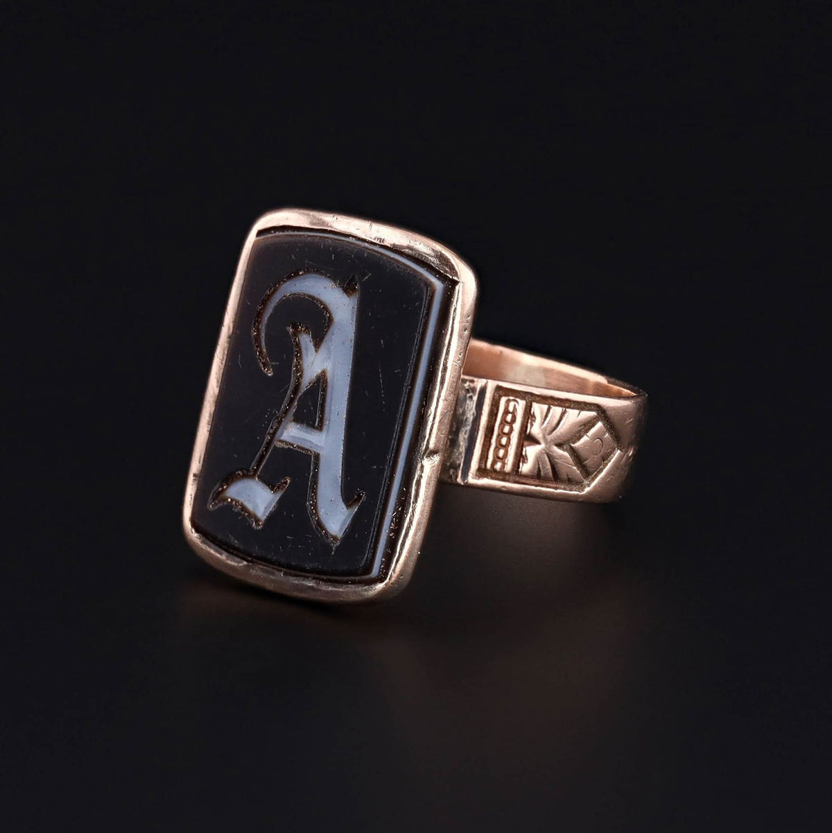 Antique Letter A Intaglio Ring of 10k Gold - Trademark Antiques