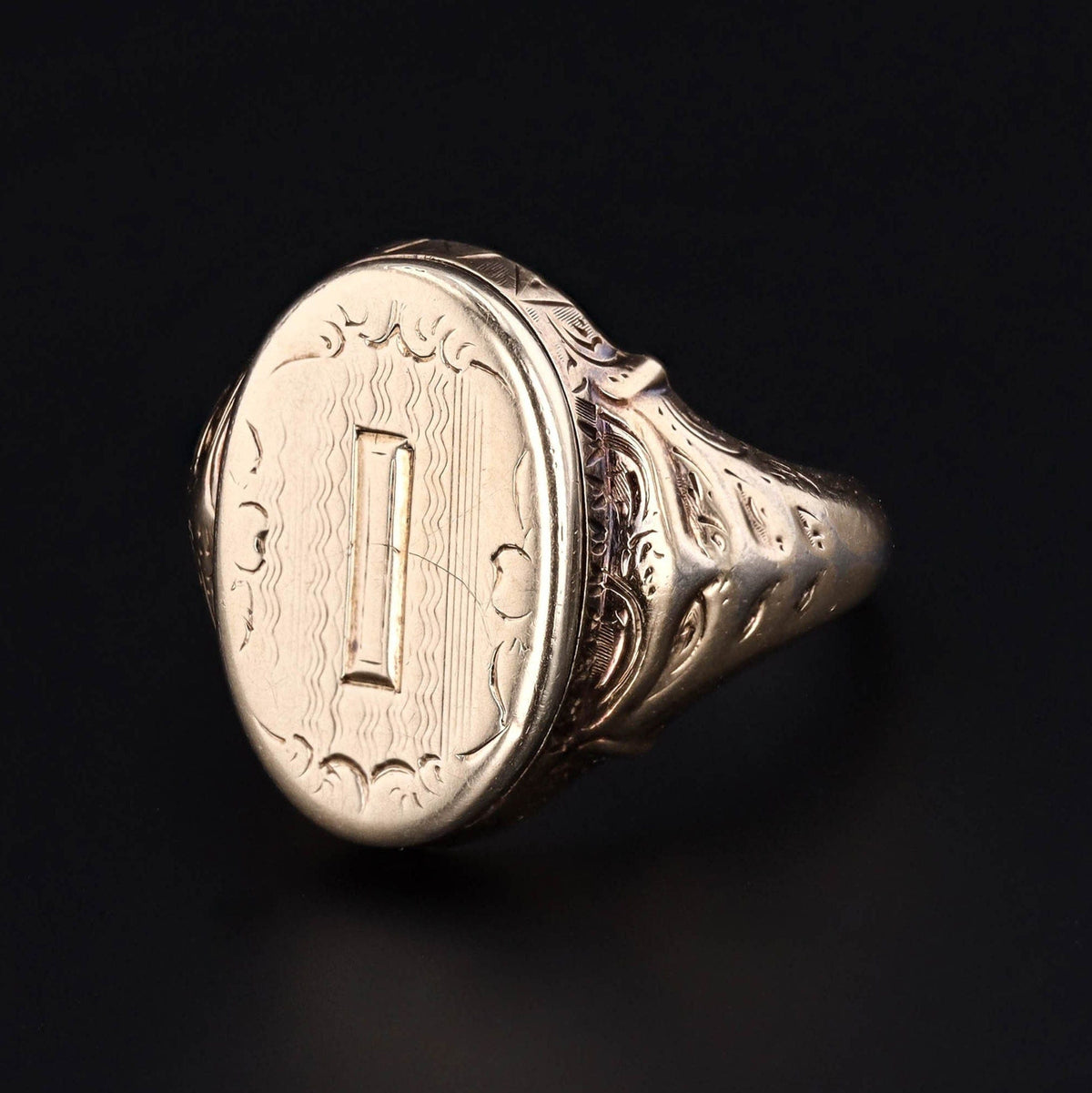 Antique Letter 'I' Locket Ring of 10k Gold - Trademark Antiques