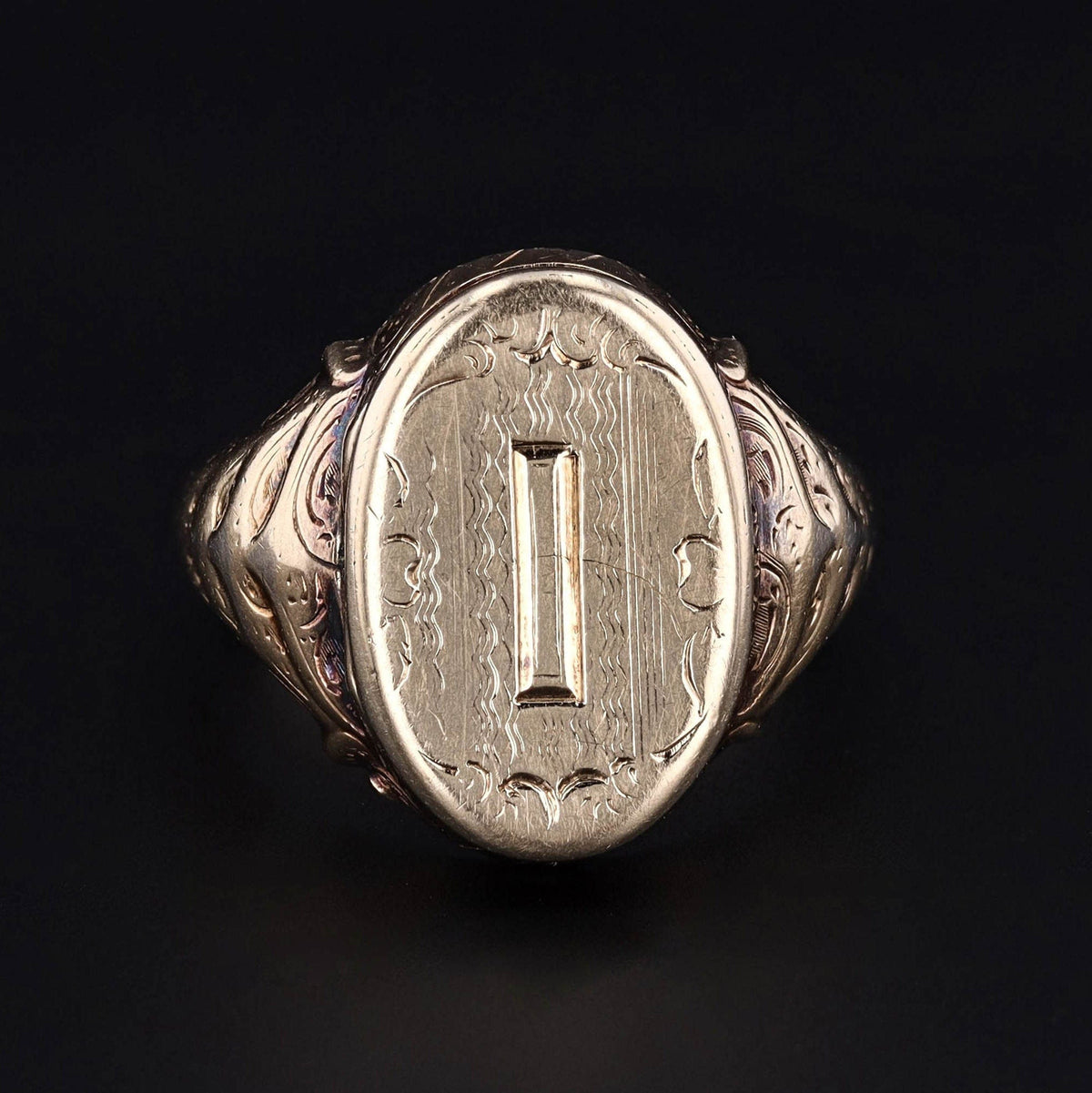 Antique Letter 'I' Locket Ring of 10k Gold - Trademark Antiques