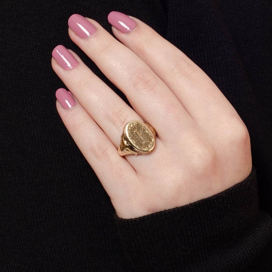 Antique Letter 'I' Locket Ring of 10k Gold - Trademark Antiques