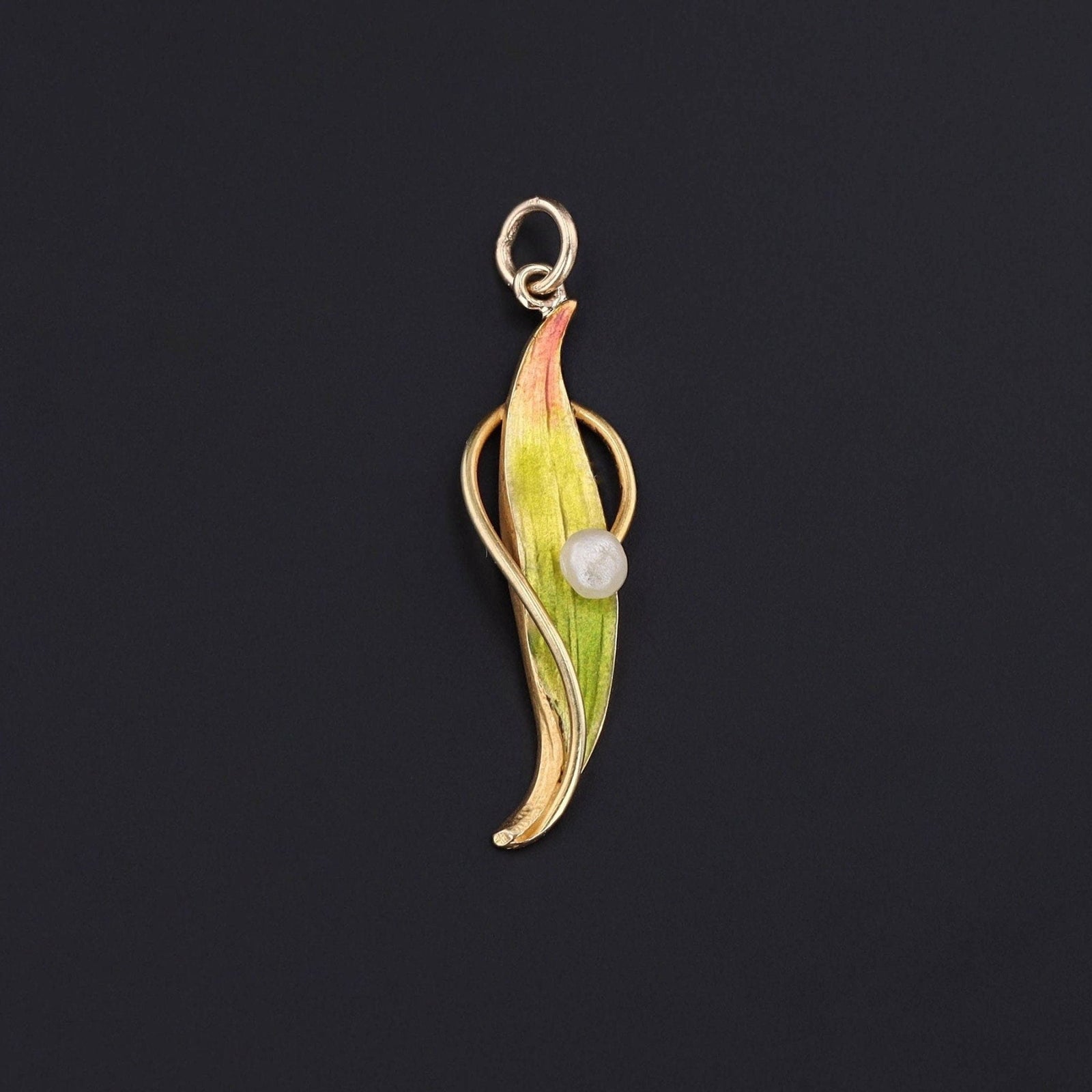 Antique Lily of the Valley Pendant with Enamel and Pearl - Trademark Antiques