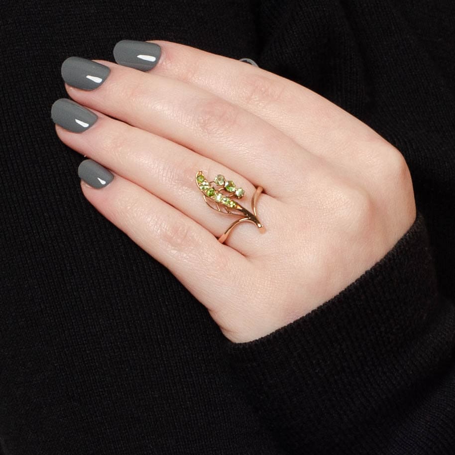 Antique Lily of the Valley with Demantoid Garnet Ring of 14k Gold - Trademark Antiques