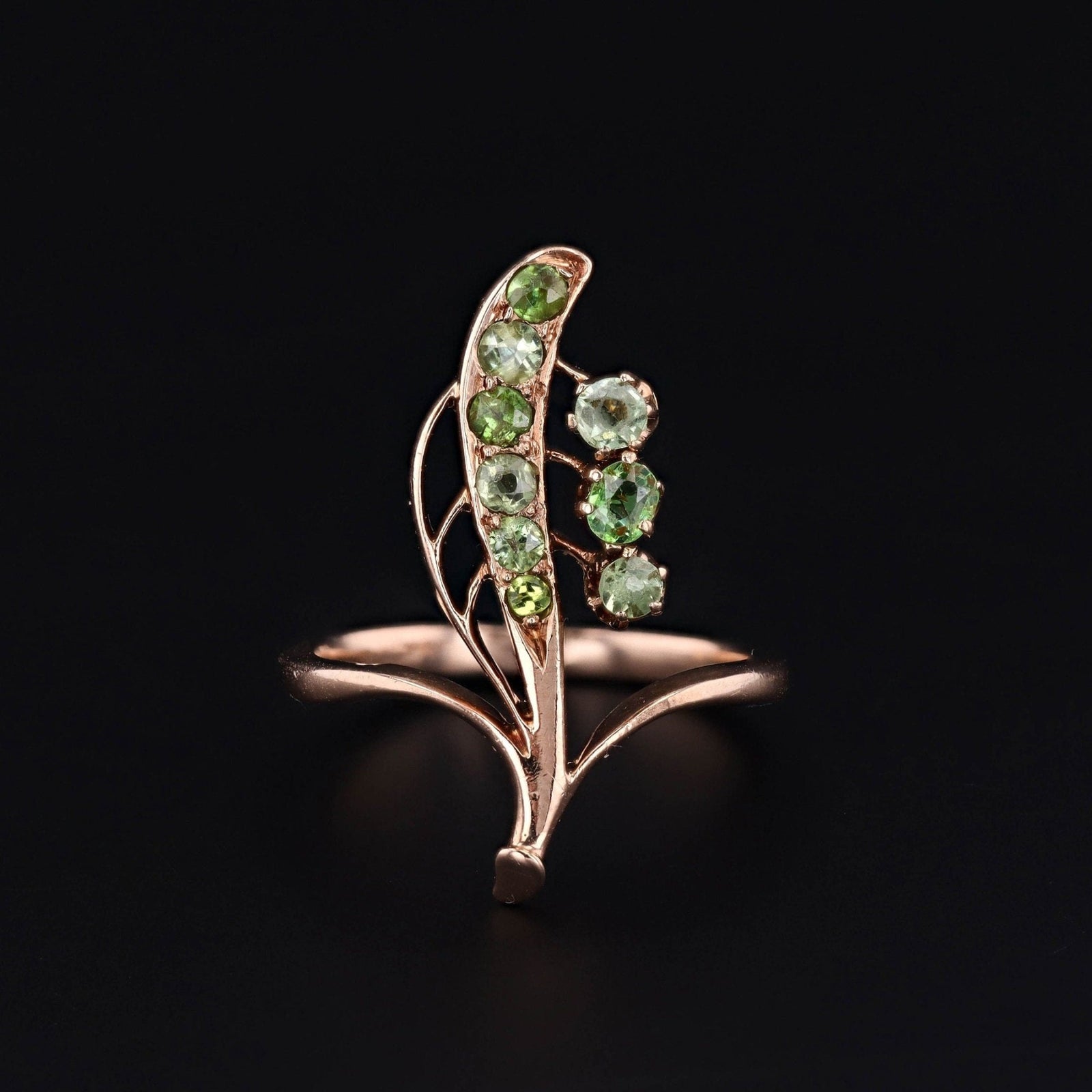 Antique Lily of the Valley with Demantoid Garnet Ring of 14k Gold - Trademark Antiques