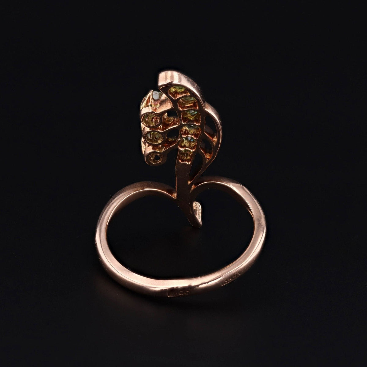 Antique Lily of the Valley with Demantoid Garnet Ring of 14k Gold - Trademark Antiques