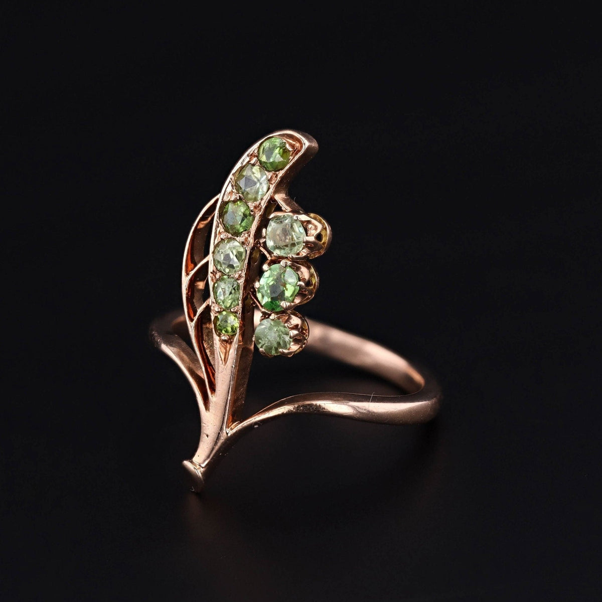 Antique Lily of the Valley with Demantoid Garnet Ring of 14k Gold - Trademark Antiques