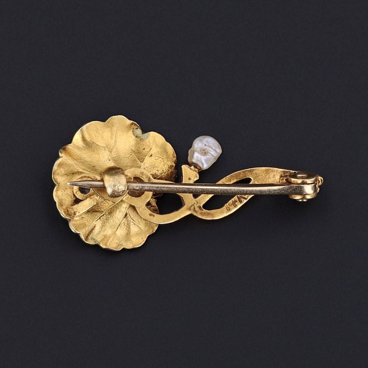 Antique Lily Pad Brooch | Enamel, Diamond &amp; Pearl Brooch - Trademark Antiques