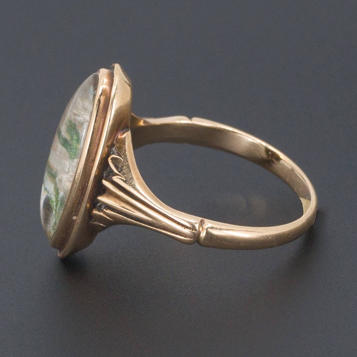 Antique Lily Ring | Reverse Painted Crystal Ring - Trademark Antiques