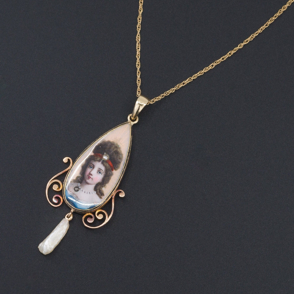 Antique Limoges Style Enamel Necklace of 14k Gold - Trademark Antiques