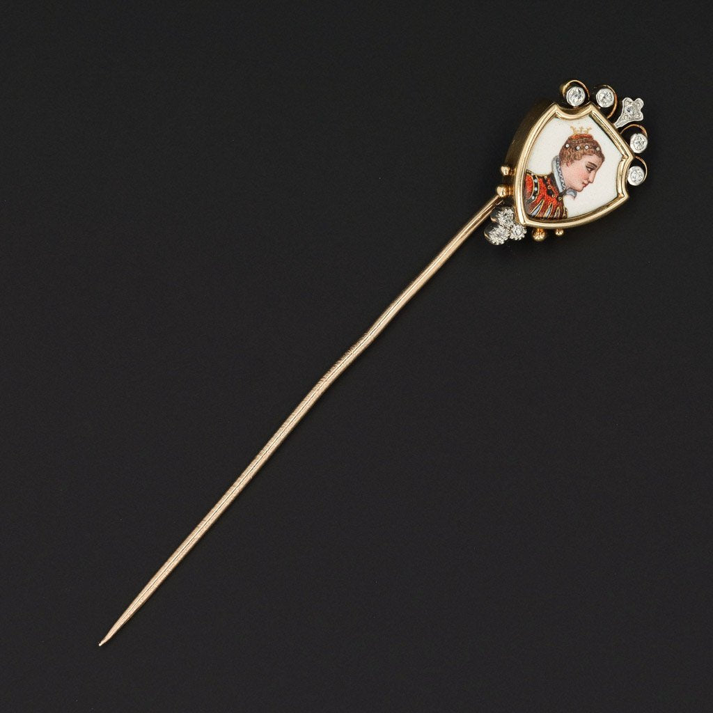 Antique Limoges Style Enamel Stick Pin | Antique Stick Pin - Trademark Antiques