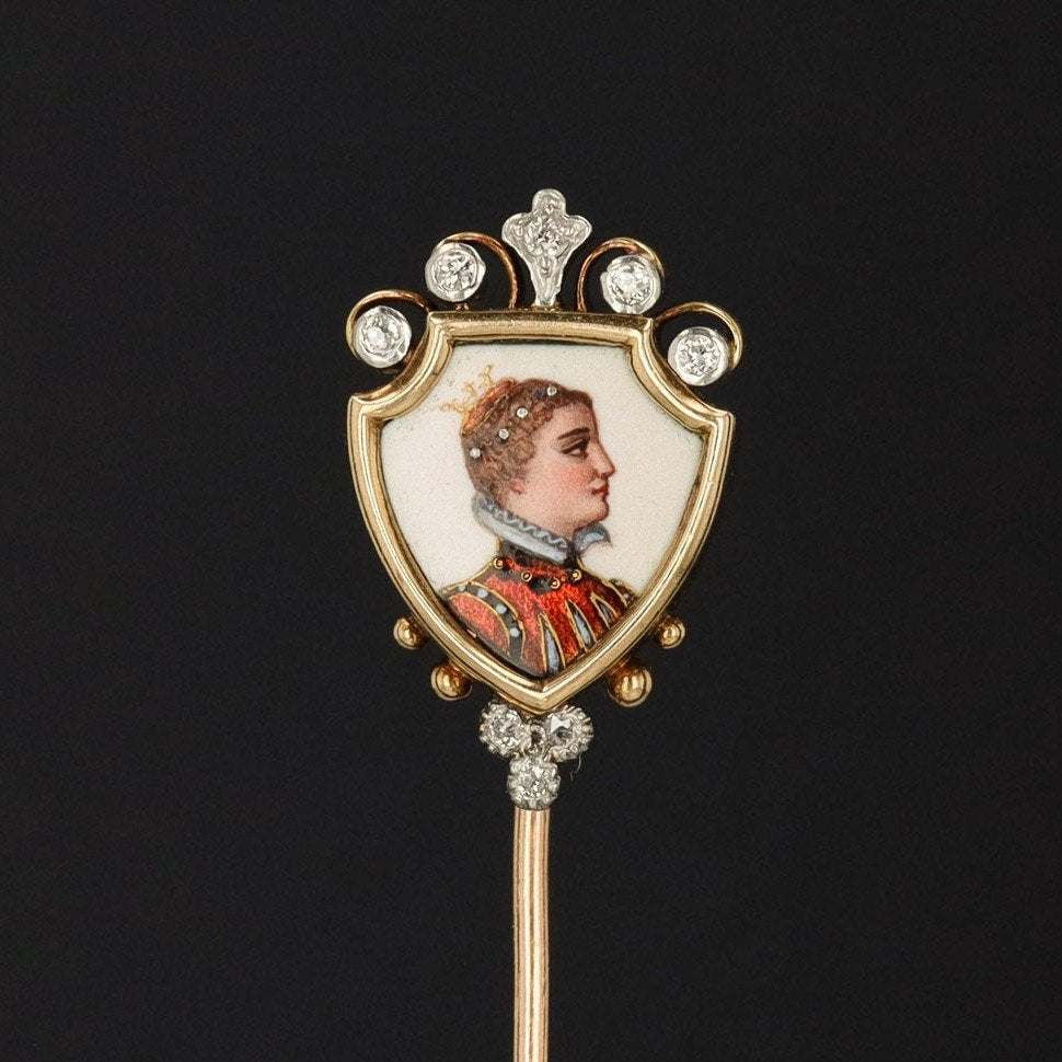 Antique Limoges Style Enamel Stick Pin | Antique Stick Pin - Trademark Antiques