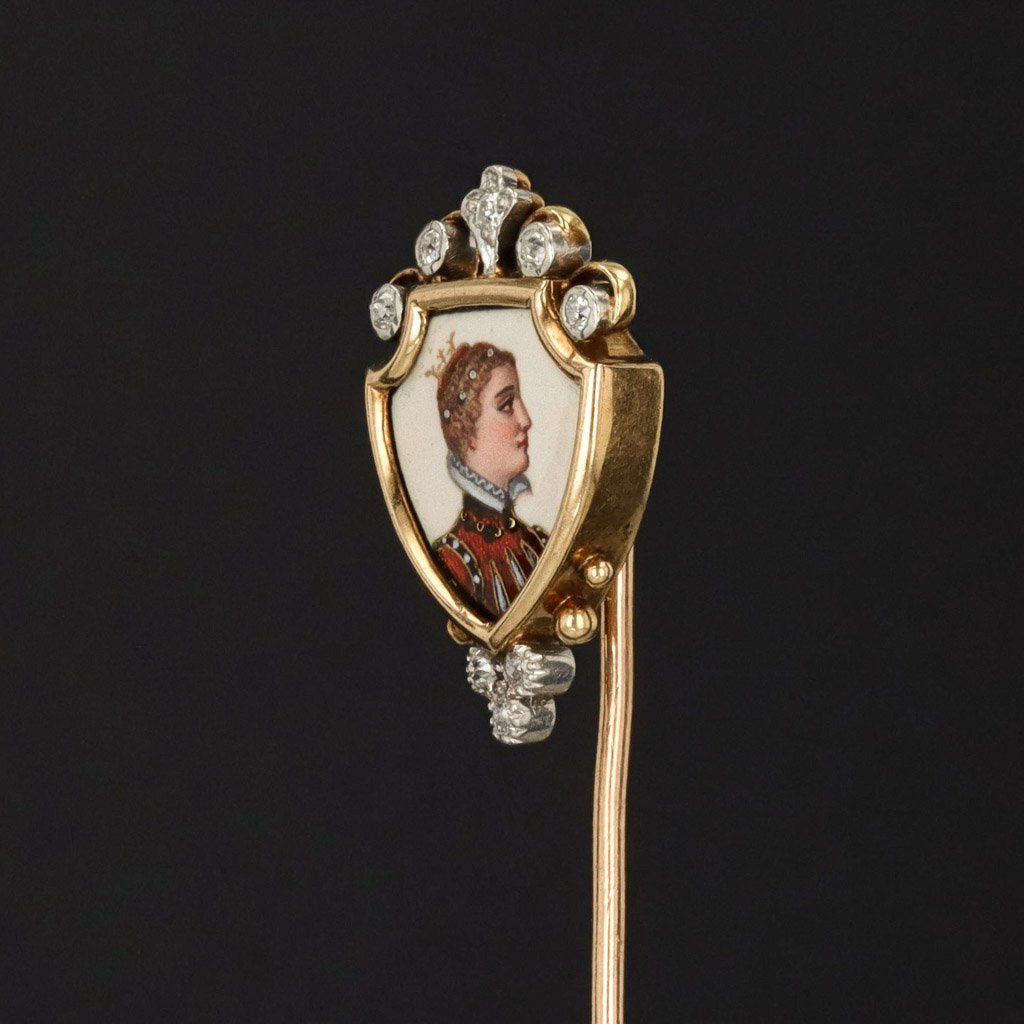 Antique Limoges Style Enamel Stick Pin | Antique Stick Pin - Trademark Antiques