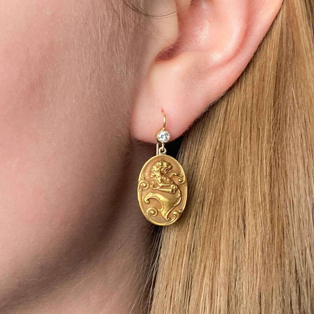 Antique Lion Earrings of 14k Gold - Trademark Antiques