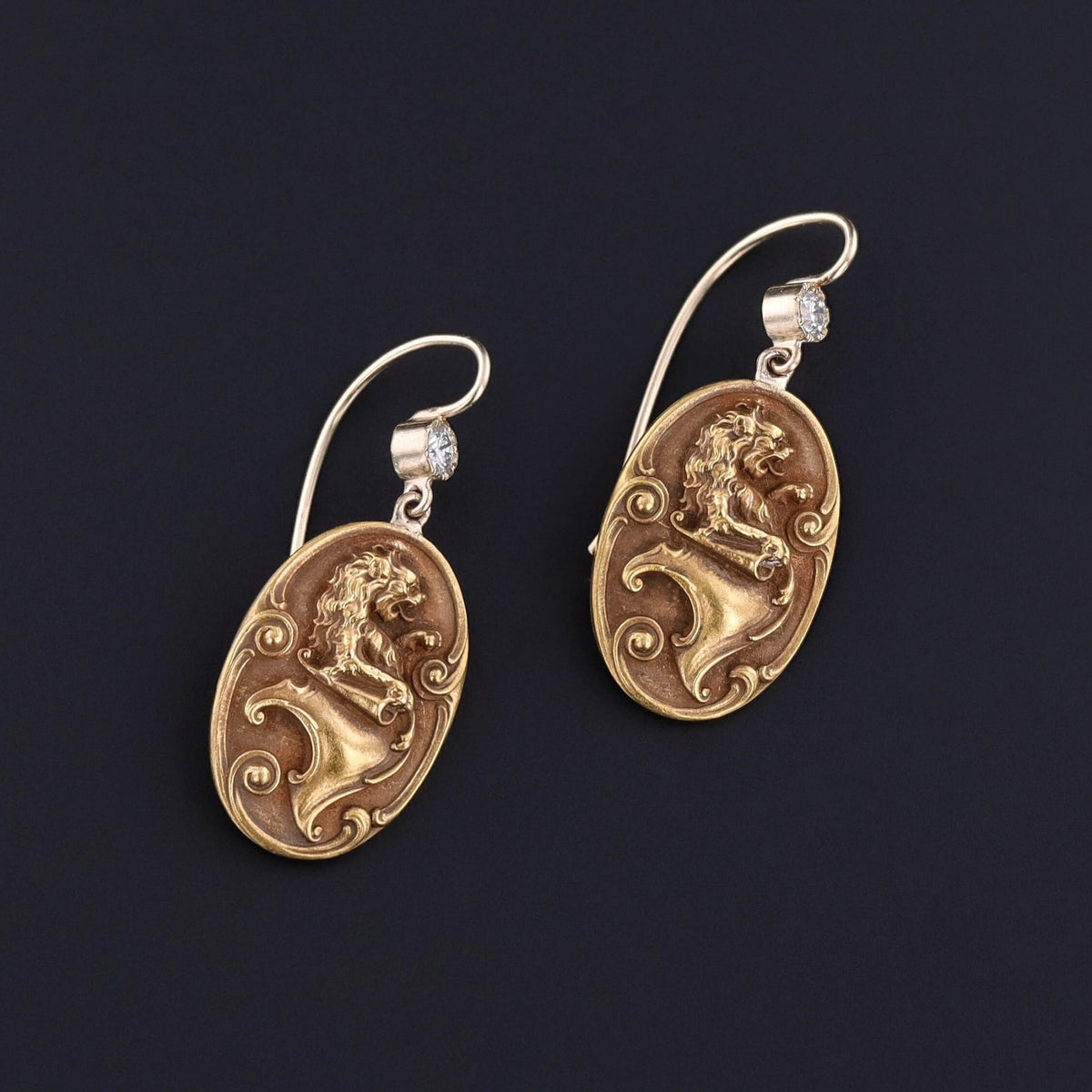 Antique Lion Earrings of 14k Gold - Trademark Antiques