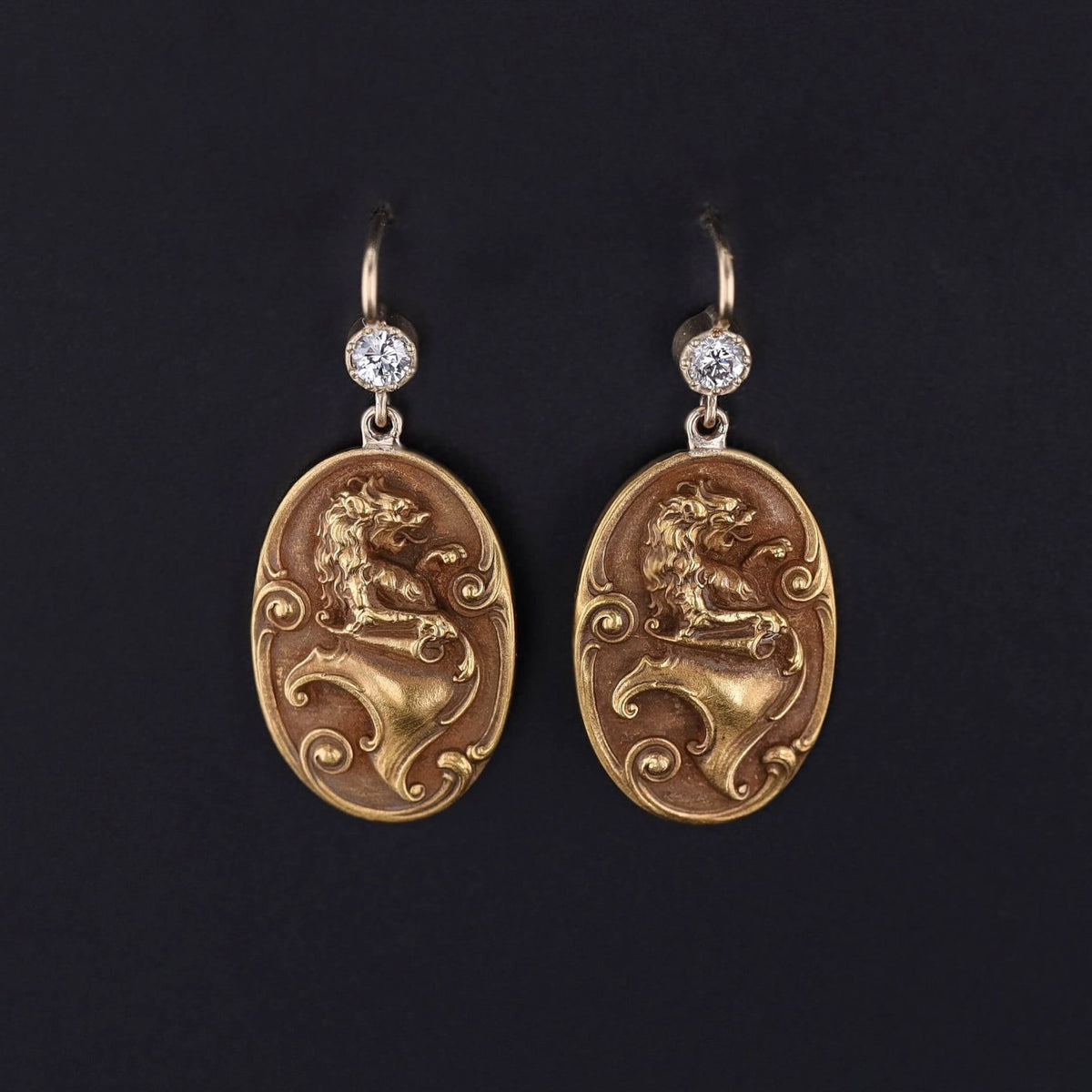 Antique Lion Earrings of 14k Gold - Trademark Antiques