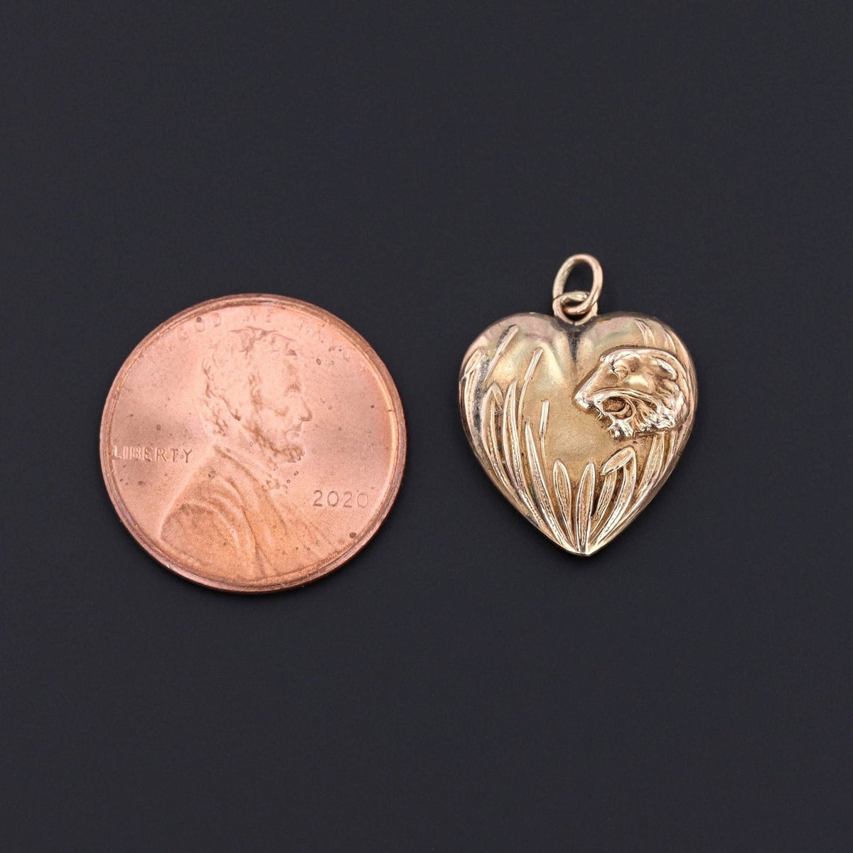 Antique Lion Heart Pendant | 10k Gold Lion Pendant - Trademark Antiques